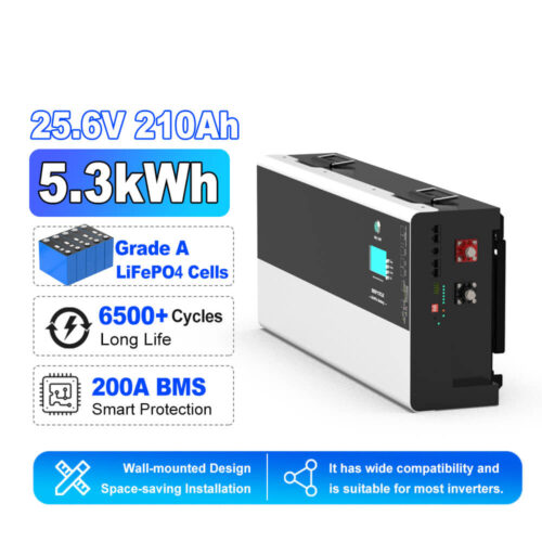 5.3kWh 25.6V 210Ah Wall Mounted LiFePO4 Battery LFP25210-W